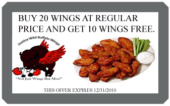 Justice Wild Buffalo Wings Coupon